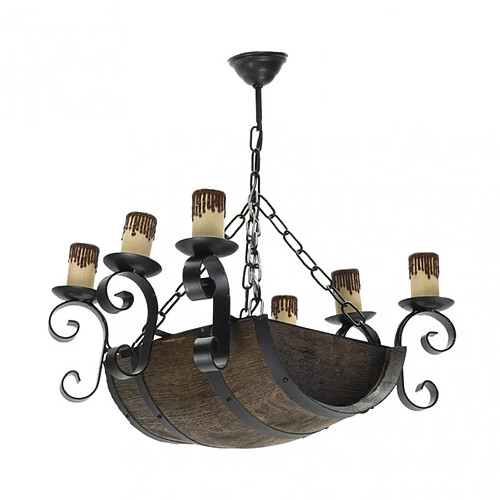 FABRILAMP Suspension Barril noir marron 6 E27 47 cm