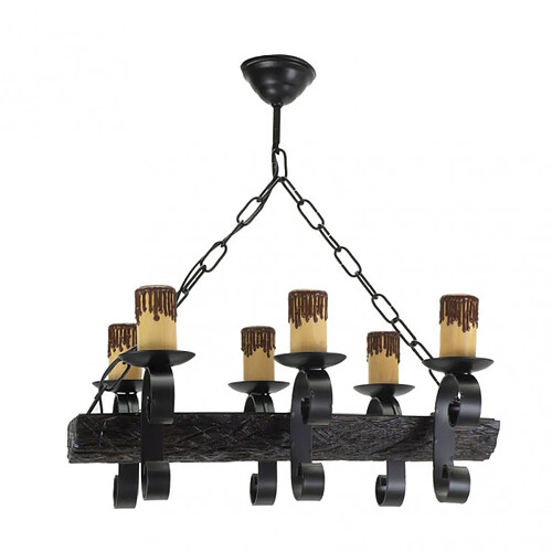 FABRILAMP Suspension Tronco noir marron 6 E27 50 cm