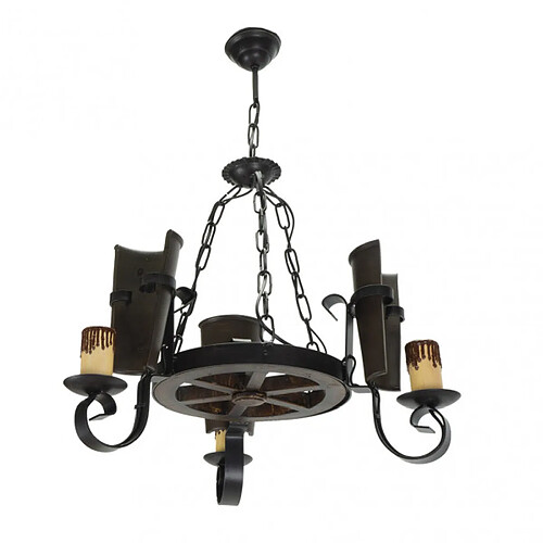 FABRILAMP Suspension Cantina marron rustique 3 E27 50 cm
