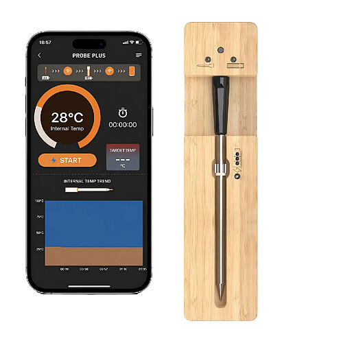 ByteLike Thermomètre à viande sans fil Bluetooth, 1 sonde précise