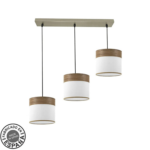 FABRILAMP Suspension Cloe cuir bois fonce 3 E27 60 cm