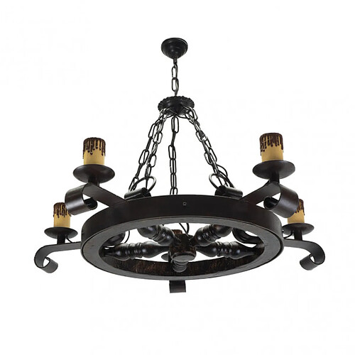 FABRILAMP Suspension Rueda marron rustique 5 E27 68 cm