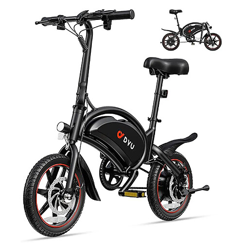 DYU D3S Vélo électrique - Design pliant compact, roues 14", moteur 250W, autonomie 50KM, 100% conforme à la législation européenne