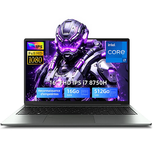 VANWIN PC Portable Ergonomique 16 Pouces - Intel i7 - 16 Go - 512 Go SSD - Caméra HD