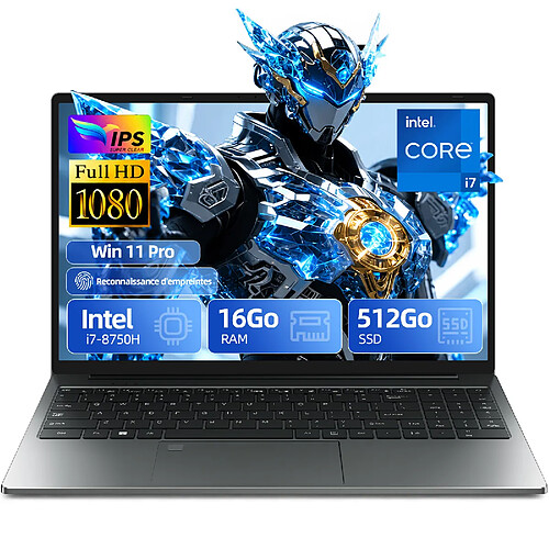 VANWIN PC Portable 16 Pouces FHD - Intel i7-8750H - 16 Go - 512 Go SSD - Wi-Fi 5 & BT 4.2