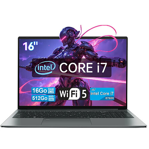 VANWIN PC Portable 16" i7-8750H 16Go RAM 512Go SSD Bi-gravé Clavier