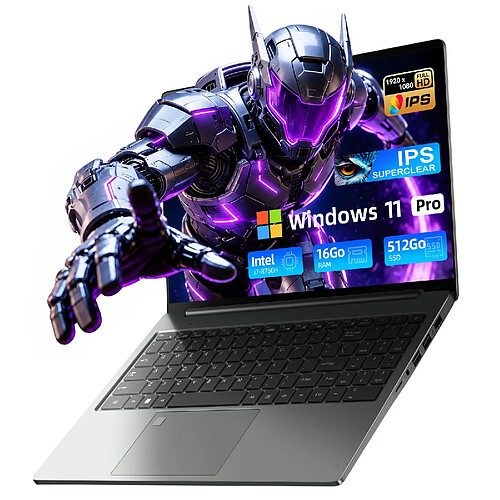 VANWIN PC Portable Puissant Intel Core i7 - Écran 16" 60Hz - 16 Go RAM - 512 Go SSD