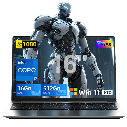 VANWIN PC Portable Multimédia Intel Core i7 - 16 Go - 512 Go SSD - Haut-parleurs Stéréo
