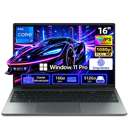 VANWIN PC Portable Intel i7-8750H - 16 Go RAM - 512 Go SSD - Sortie Vidéo Type-C & HDMI