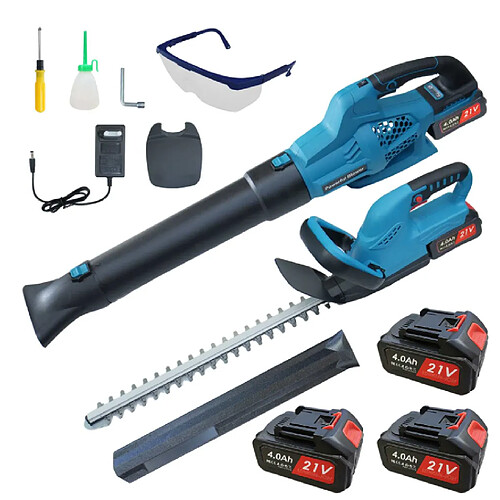 Generic Home Pack Jardin sans Fil 21V : Taille-Haie 52cm + Souffleur de Feuilles 650W, 3 Batteries