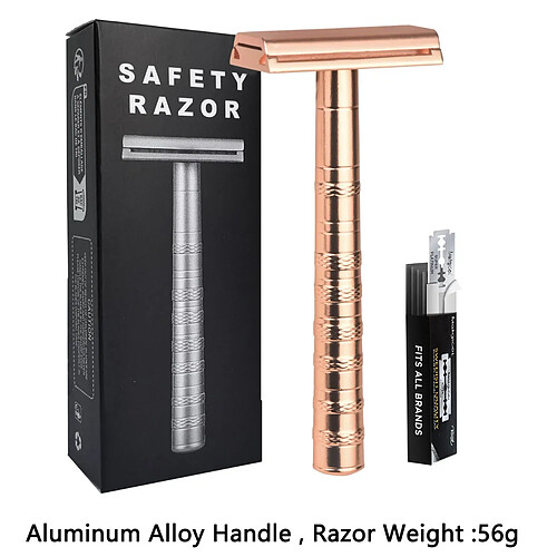 INF Rasoir de Sûreté Double Tranchant en Acier Inoxydable avec Manche en Aluminium et 5 Lames