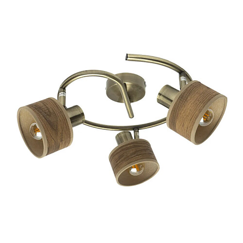 Plafonnier FABRILAMP NANDO 3 E14 finition cuir et effet bois foncé