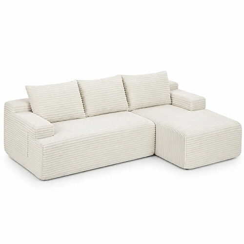 STILVORA Canapé d'angle modulable convertible 4 places en velours côtelé beige
