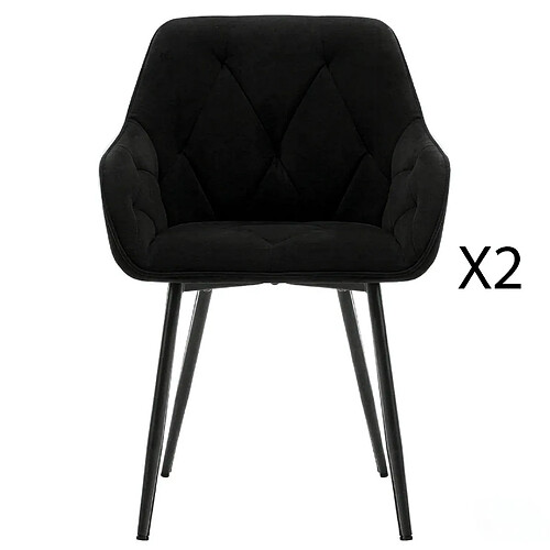 STILVORA Lot de 2 chaises de salle à manger noires en velours