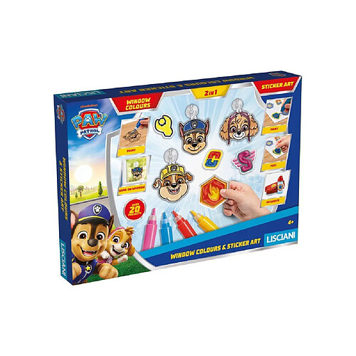 Lisciani Giochi Lisciani Paw Patrol - Set créatif déco vitres 2-en-1 - Stickers & couleurs sur verre