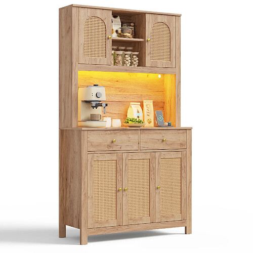 STILVORA Armoire de cuisine haute MDF naturel, LED et prises, 100 x 40 x 180 cm