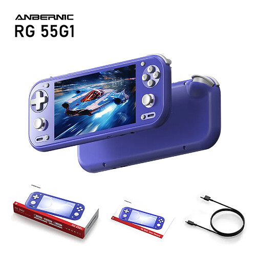 Anbernic RG 55G1 console portable,écran IPS 5,5 pouces,Joystick 3D Hall,8 Go+256 Go,bleu