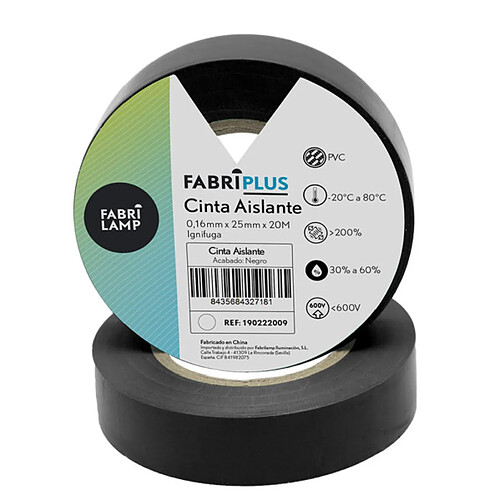Lot 10 rubans isolants PVC noirs 25 mm x 20 m FABRILAMP