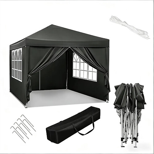 STILVORA Tonnelle pliante grise 3 x 3 m avec parois latérales