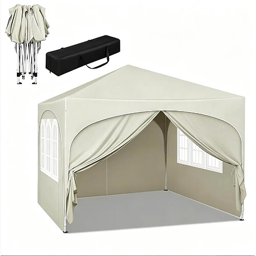STILVORA Tonnelle pliante 3 x 3 m beige avec 4 parois latérales