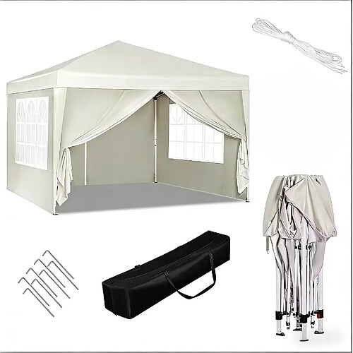 STILVORA Tonnelle pliante beige 3 x 3 m avec parois latérales