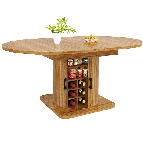 STILVORA Table à manger ovale extensible avec rangement, marron foncé, 118-158 cm