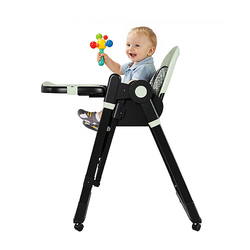 STILVORA Chaise haute bébé 2 en 1 pliable vert foncé, harnais 5 points