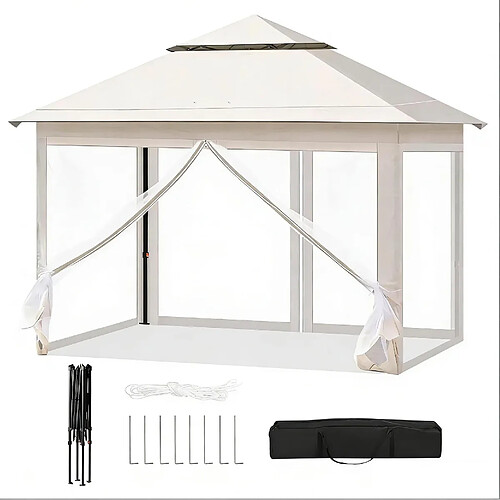 STILVORA Tonnelle pliante 3 x 3 m beige avec moustiquaires