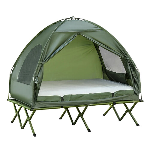 STILVORA Lit de camping surélevé 2 places avec tente et matelas, vert