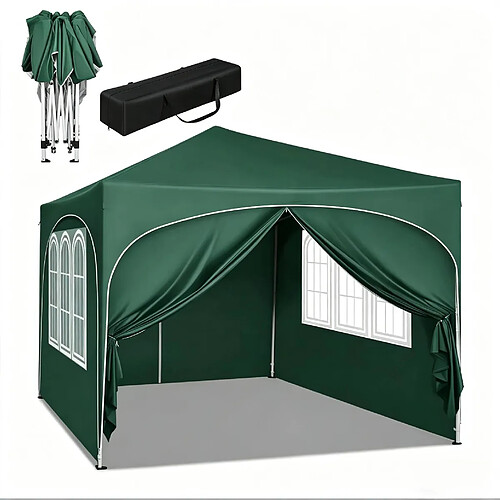 STILVORA Tonnelle pliante 3 x 3 m verte avec 4 parois latérales