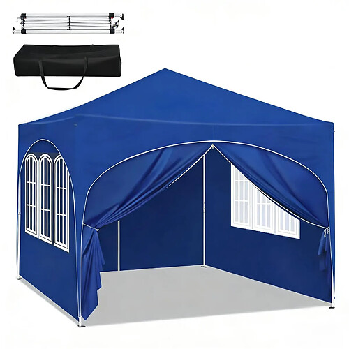 STILVORA Tonnelle pliante 3 x 3 m bleue avec parois latérales
