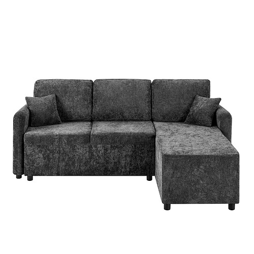 STILVORA Canapé d'angle 3 places noir en chenille, méridienne 144 cm