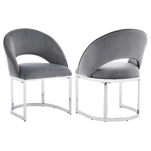 STILVORA Lot de 2 chaises de salle à manger en velours gris et argent