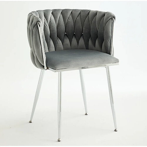 STILVORA Lot de 2 chaises de salle à manger en velours gris avec accoudoirs