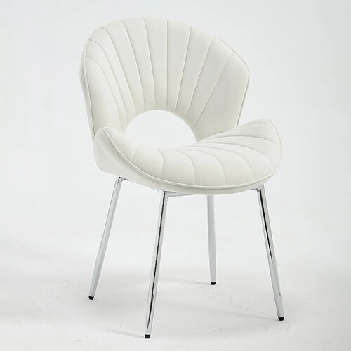 STILVORA Lot de 2 chaises de salle à manger en velours ivoire, pieds argentés