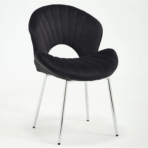 STILVORA Lot de 2 chaises de salle à manger en velours noir, pieds argentés