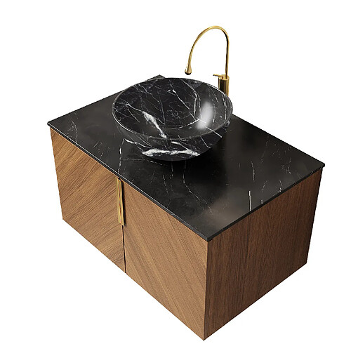 STILVORA Meuble vasque suspendu 76 cm noir et effet chêne brun