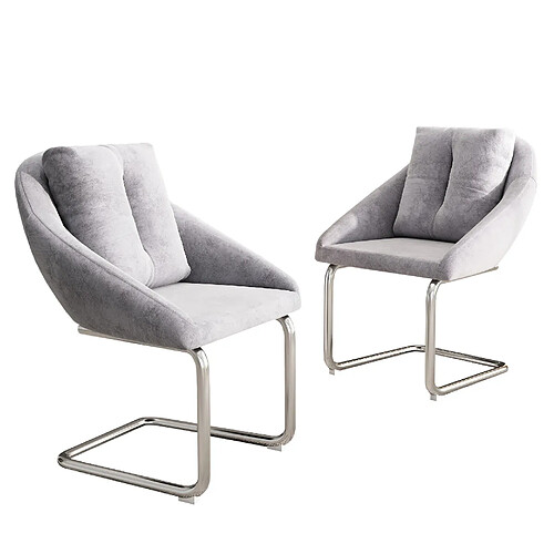 STILVORA Lot de 2 chaises de salle à manger en velours gris avec accoudoirs