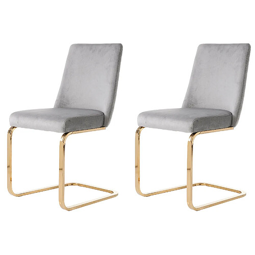 STILVORA Lot de 2 chaises de salle à manger en velours gris, pieds dorés
