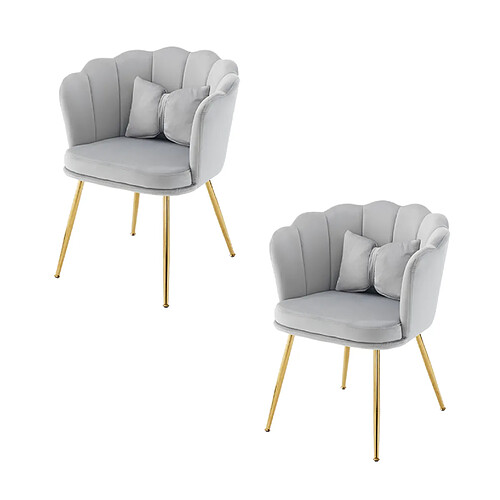 STILVORA Lot de 2 fauteuils en velours gris, dossier pétale