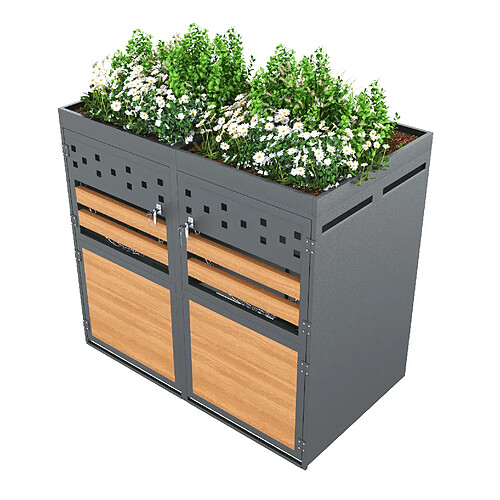 STILVORA Cache-poubelles double 120-240 L anthracite avec toit vegetal