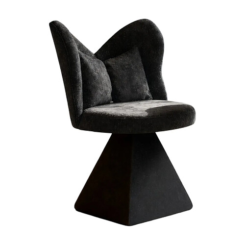 STILVORA Chaise de coiffeuse pivotante noire en velours chenille, dossier papillon