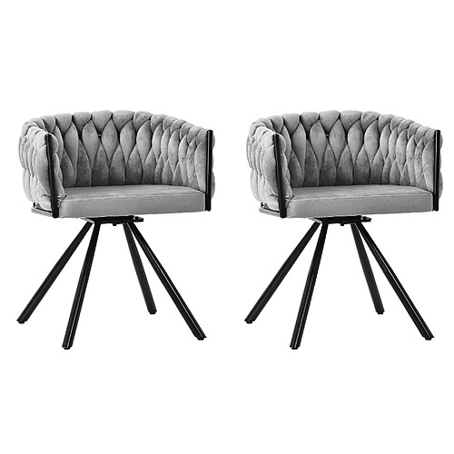 STILVORA Lot de 2 chaises de salle à manger pivotantes en velours gris
