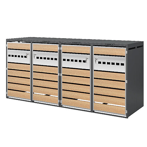 STILVORA Cache-poubelles extérieur 4 portes acier galvanisé gris effet bois