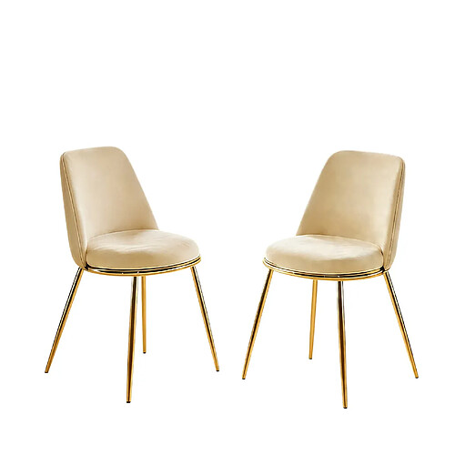 STILVORA Lot de 2 chaises de salle à manger crème en velours, pieds dorés