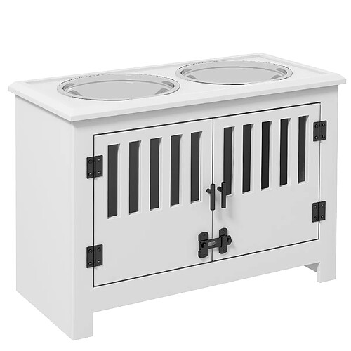 STILVORA Station de repas surélevée blanche avec 2 bols inox de 2 L