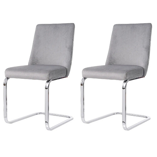 STILVORA Lot de 2 chaises de salle à manger en velours gris, pieds métalliques argentés
