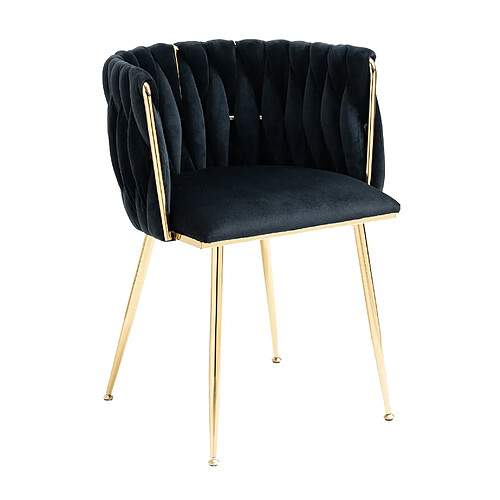 STILVORA Lot de 2 chaises de salle à manger en velours noir, pieds dorés