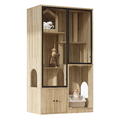 STILVORA Arbre à chat 4 niveaux MDF et verre trempé 90 x 50 x 160 cm