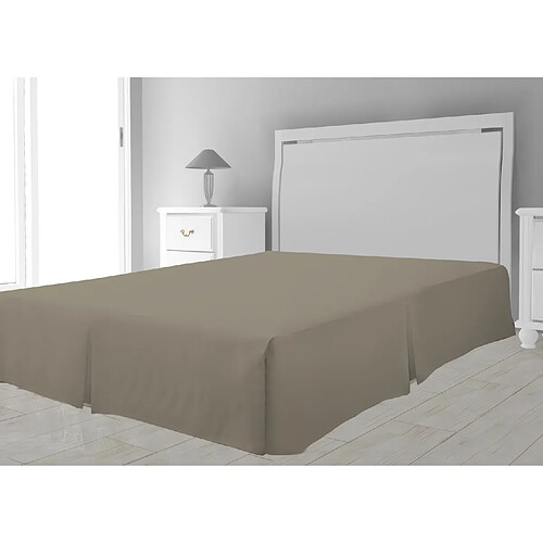 Soleil d'Ocre Cache sommier Microfibre Taupe - 180 x 200 cm - Volant 30 cm